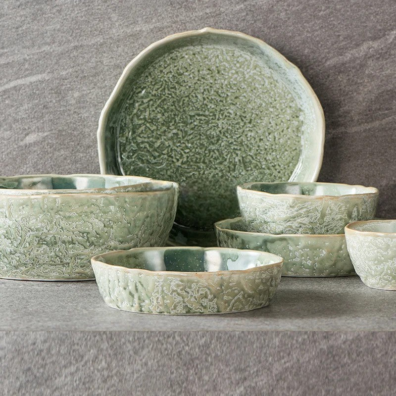 Green Ceramic Dinner Plate & Bowl