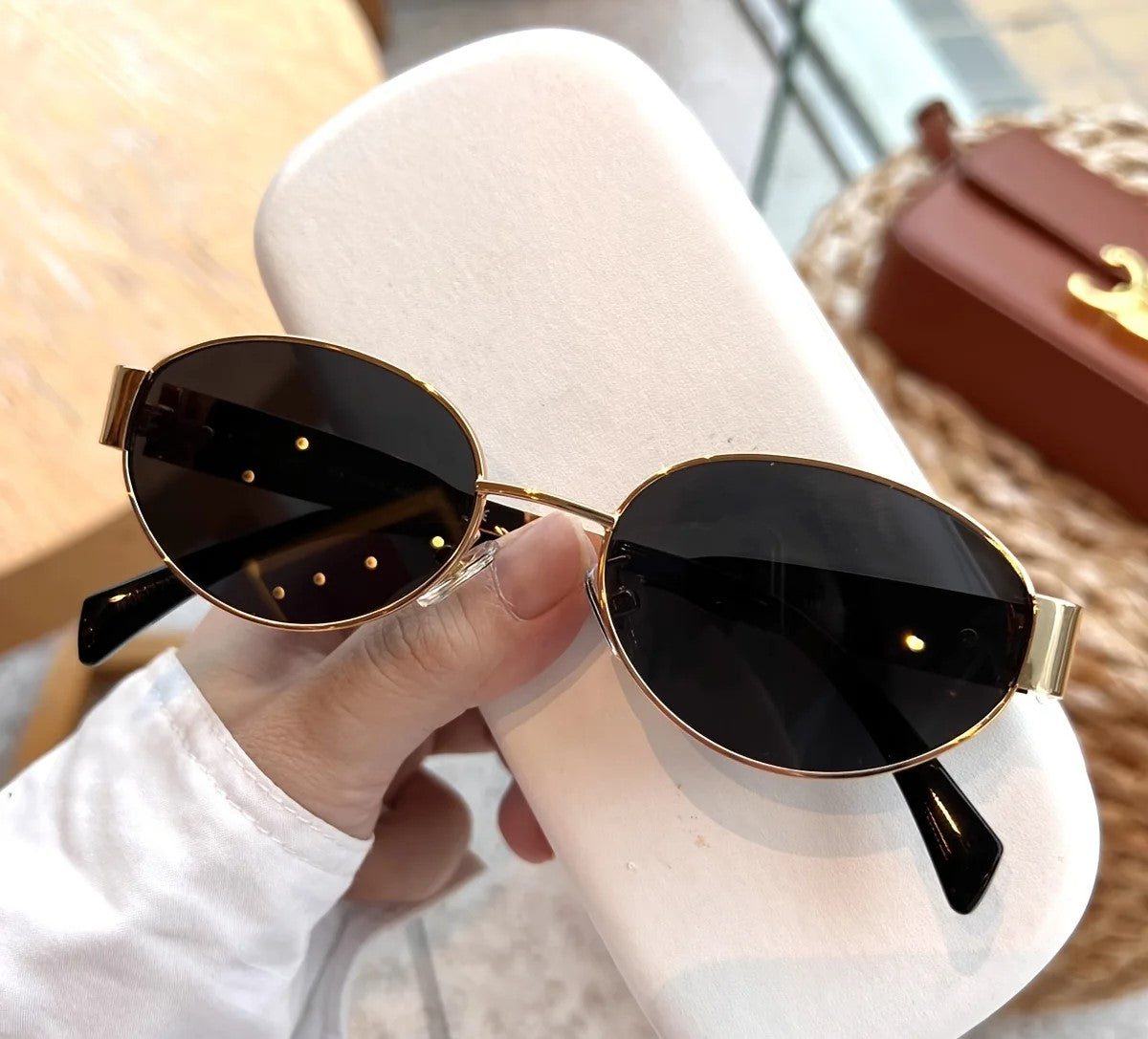 Blush Alloy: Small Oval Mirror Sunglasses for Women