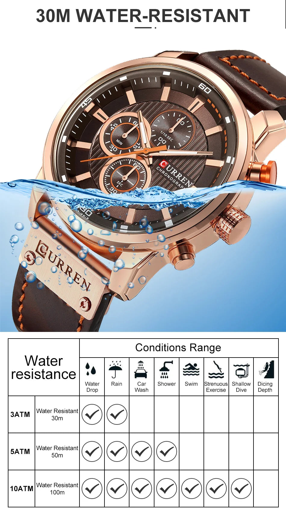 Command Chrono: Leather Chronograph Sports Watch for Men