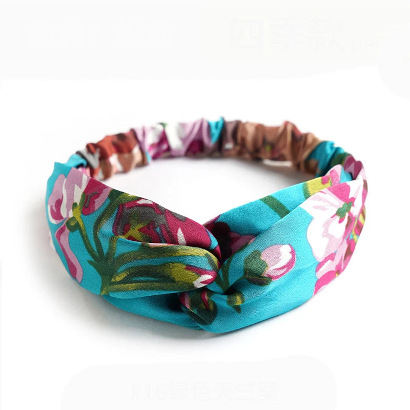 Boho Crown: Vintage Cross Turban Headband with Rhinestone Detail