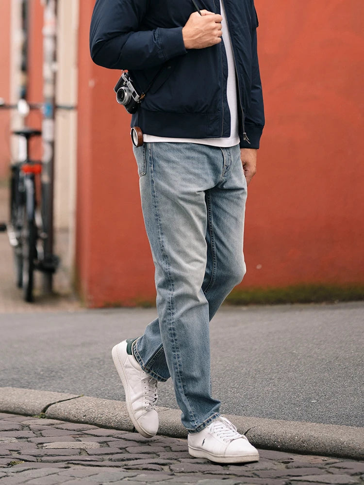 SIMWOOD 2025 Spring New loose Straight 13.5oz Fabric Washed Vintage Jeans Men Classical Plus Size Denim Trousers