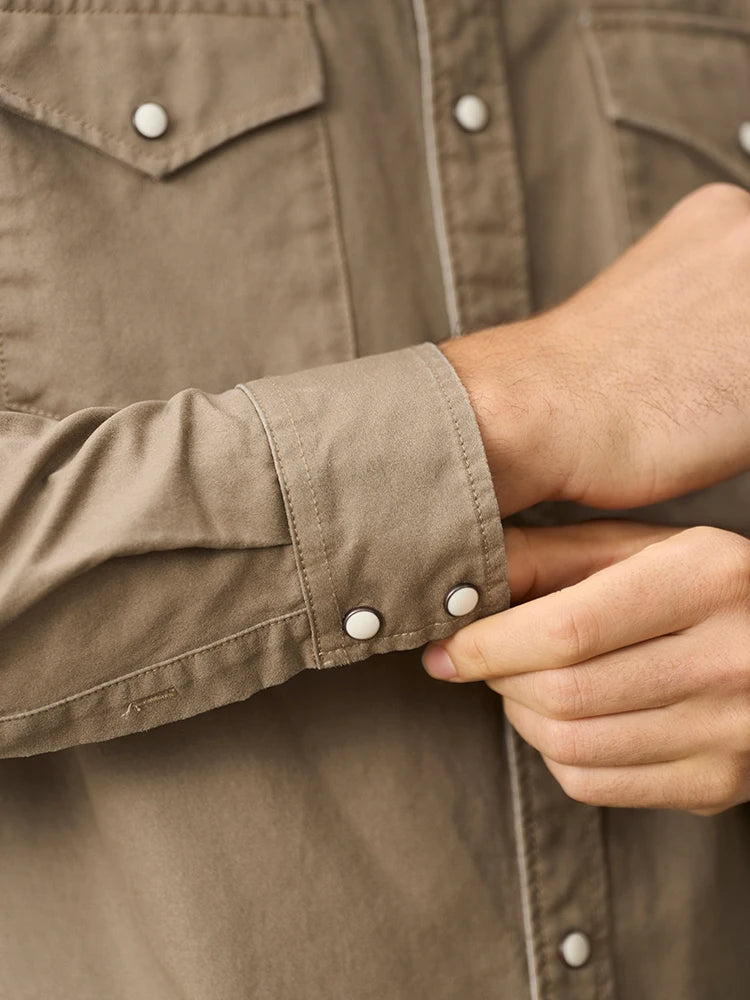 Men's Oversized Western-Style Shirt – Washed Fabric, Rugged Appeal