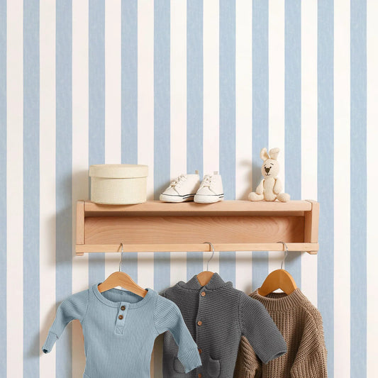 White and Blue Stripe Wallpaper