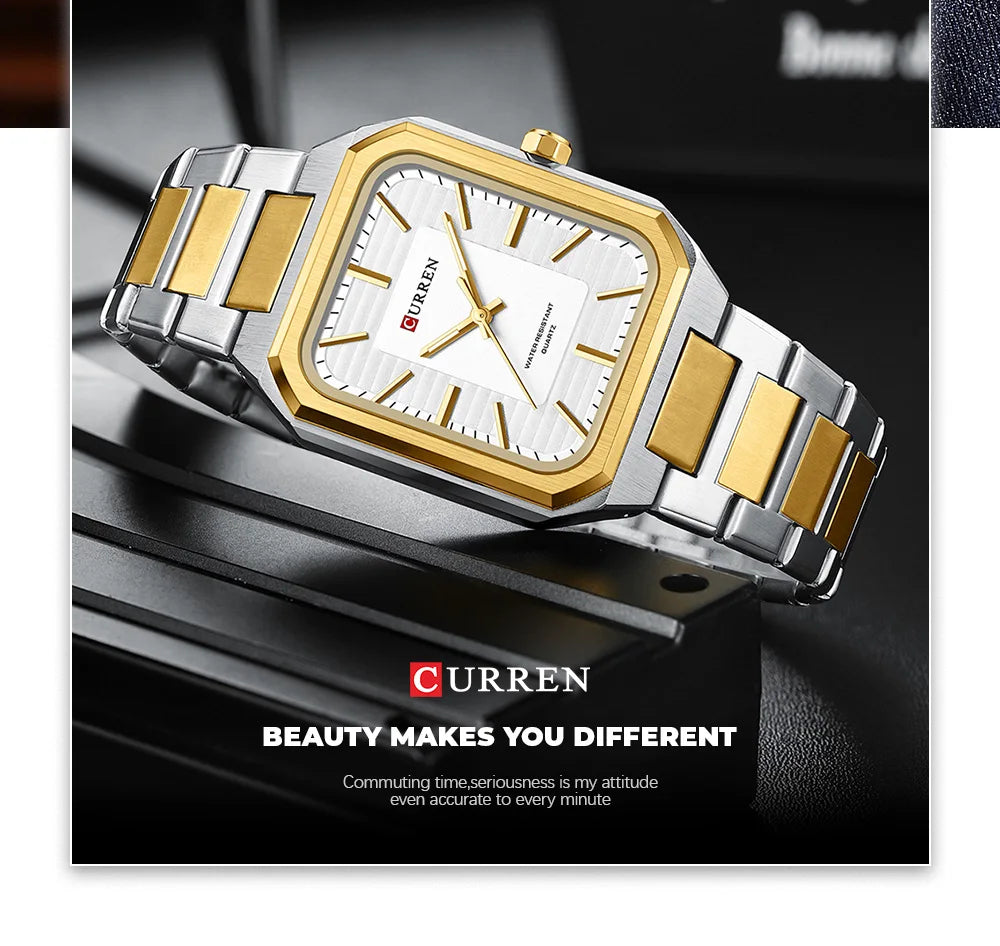 Edge Time: Rectangular Stainless Steel Business Watch for Men