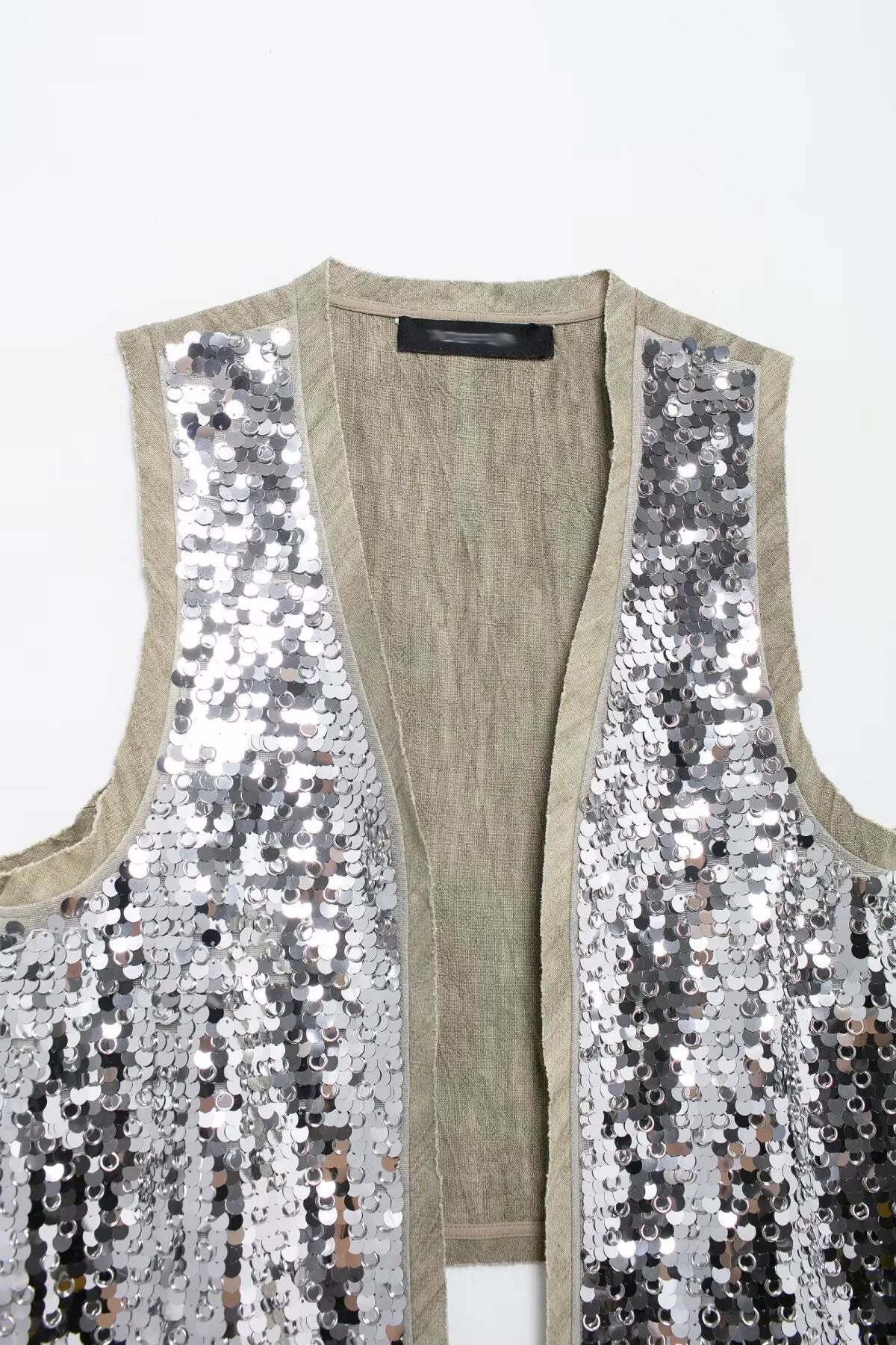 Women's Glitter Sequin Open Vest – Tailored Sparkle for Autumn Nights