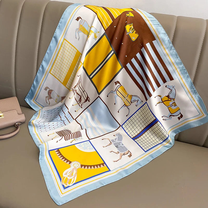 Silken Loop: Printed Satin Square Scarf for Women