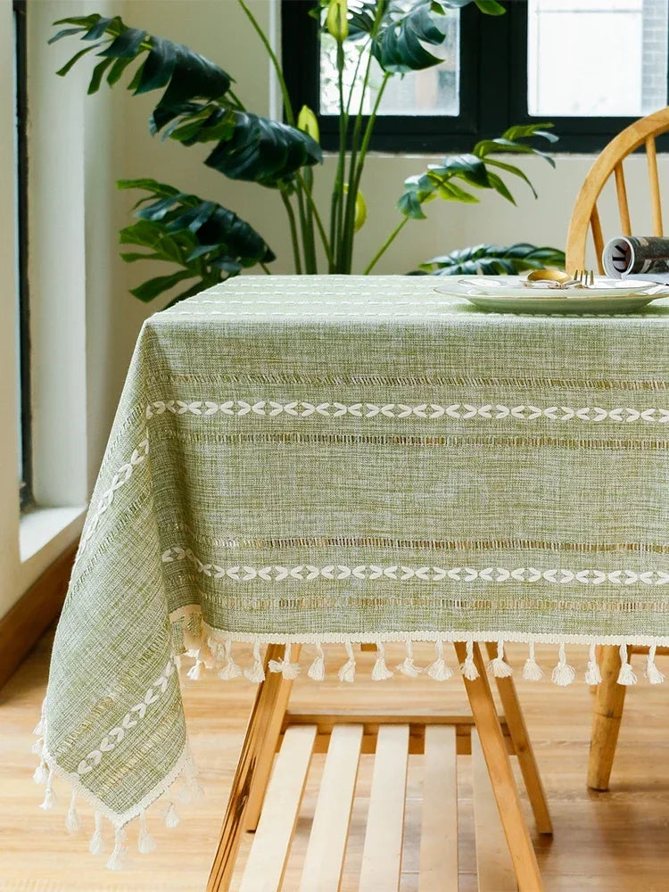 Lace Grain: Hollow Jacquard Linen Tablecloth