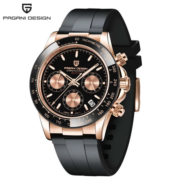 Sapphire Chrono: 40mm Stainless Steel Quartz Sports Watch