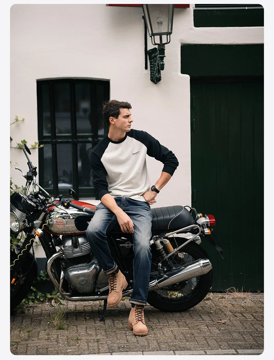 SIMWOOD 2025 Spring New loose Straight 13.5oz Fabric Washed Vintage Jeans Men Classical Plus Size Denim Trousers