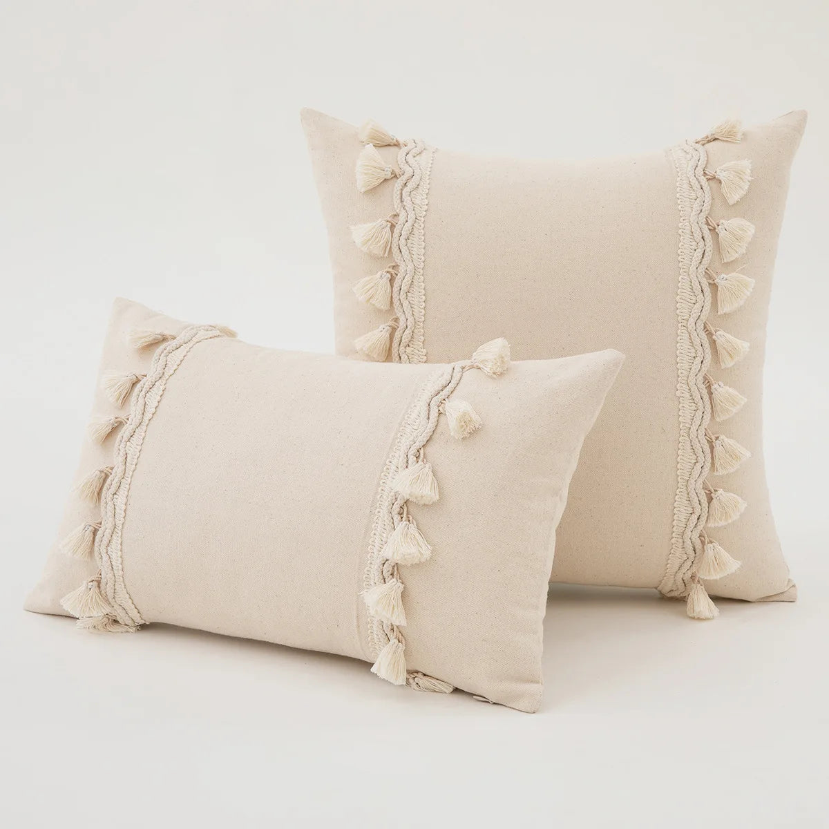 Woven Calm: Tassel Cotton-Linen Pillow Cover