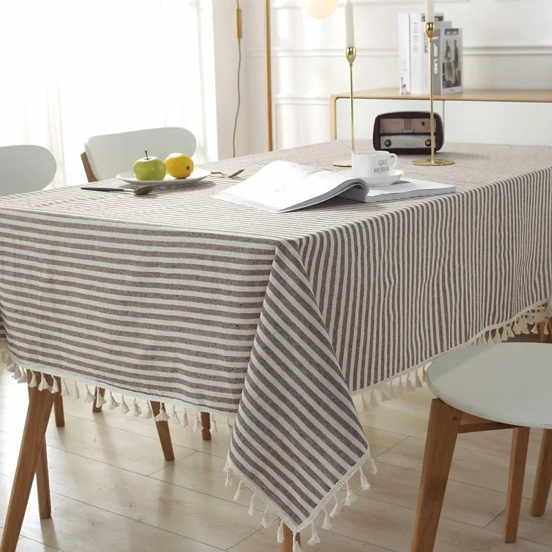 Elegant Cotton Linen Tablecloth with Tassels
