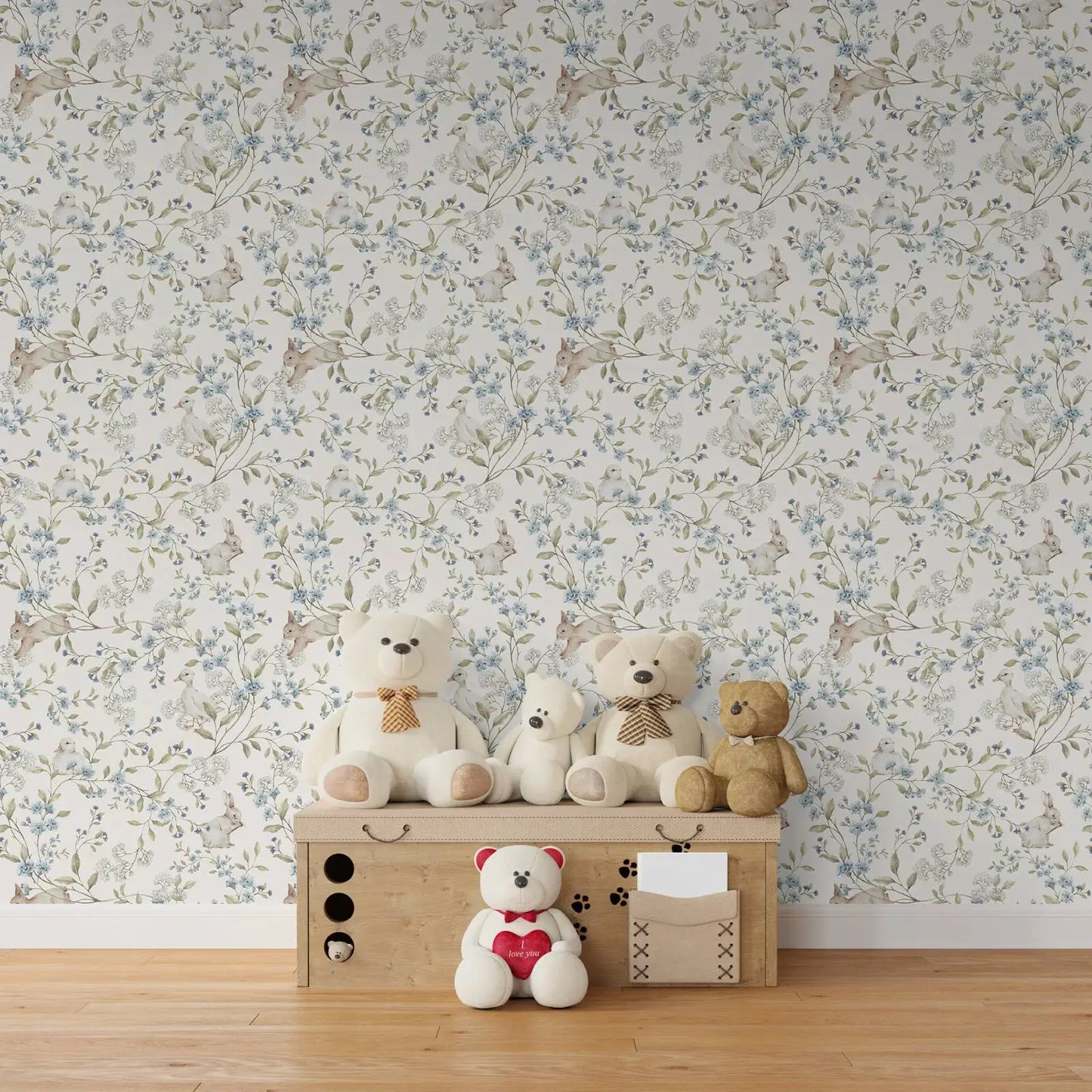 Vintage Flower & Rabbit Wallpaper