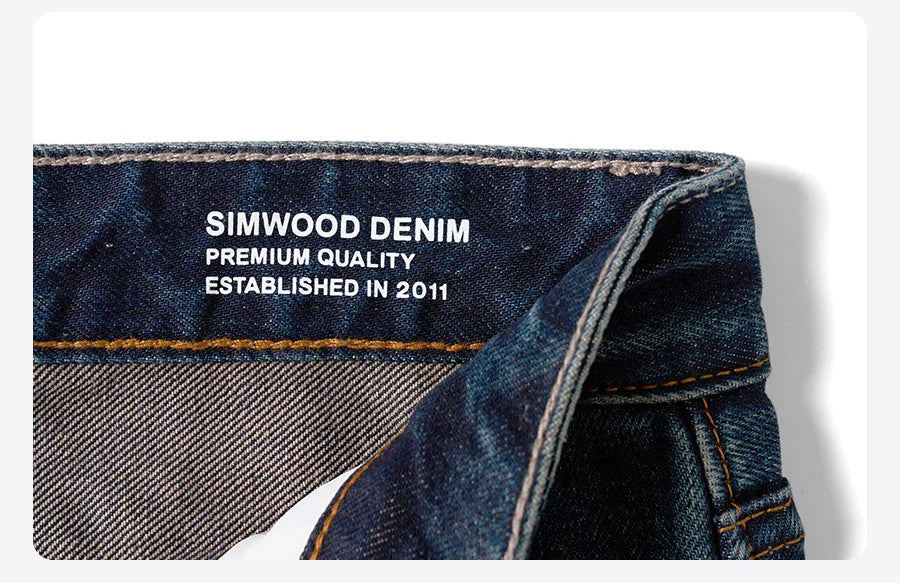 SIMWOOD 2025 Spring New loose Straight 13.5oz Fabric Washed Vintage Jeans Men Classical Plus Size Denim Trousers