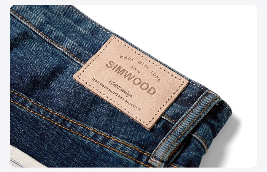SIMWOOD 2025 Spring New loose Straight 13.5oz Fabric Washed Vintage Jeans Men Classical Plus Size Denim Trousers