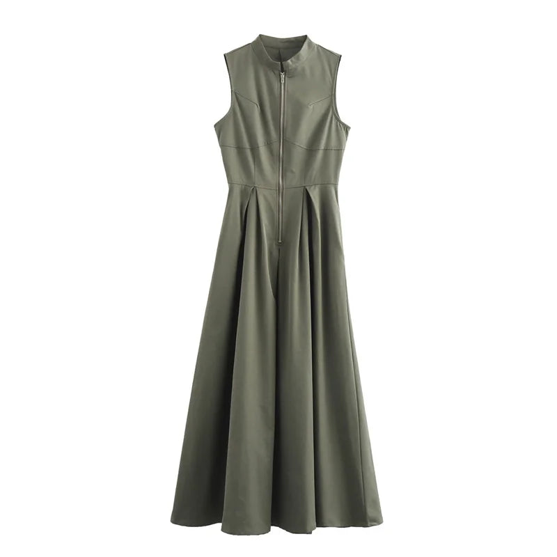 Women's Pleated Bodycon Midi Dress – Sleek Sleeveless Style for Summer Events