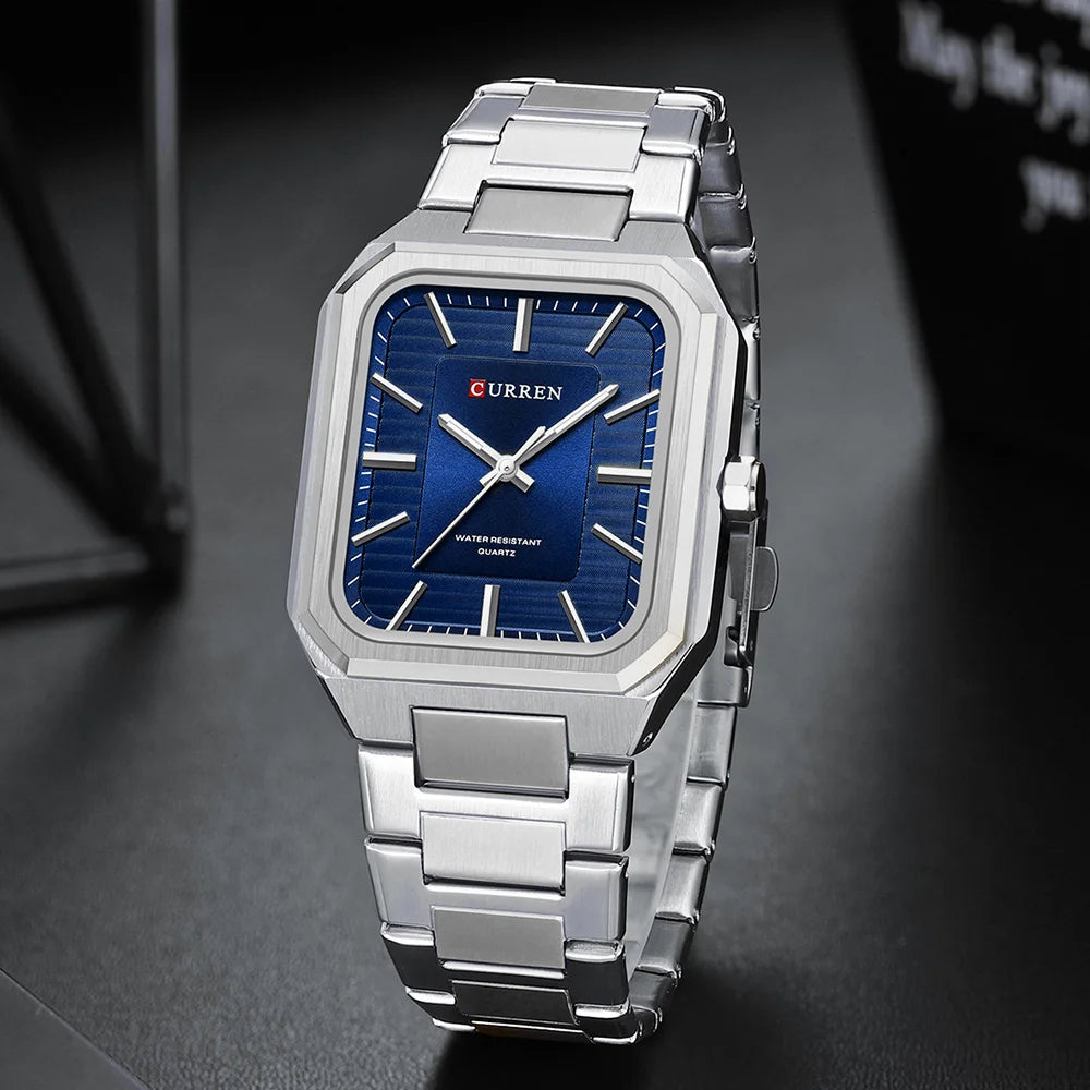 Edge Time: Rectangular Stainless Steel Business Watch for Men