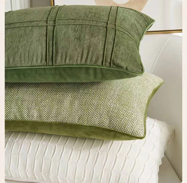 Verdant Line: Light Luxury Geometric Pillow Cover
