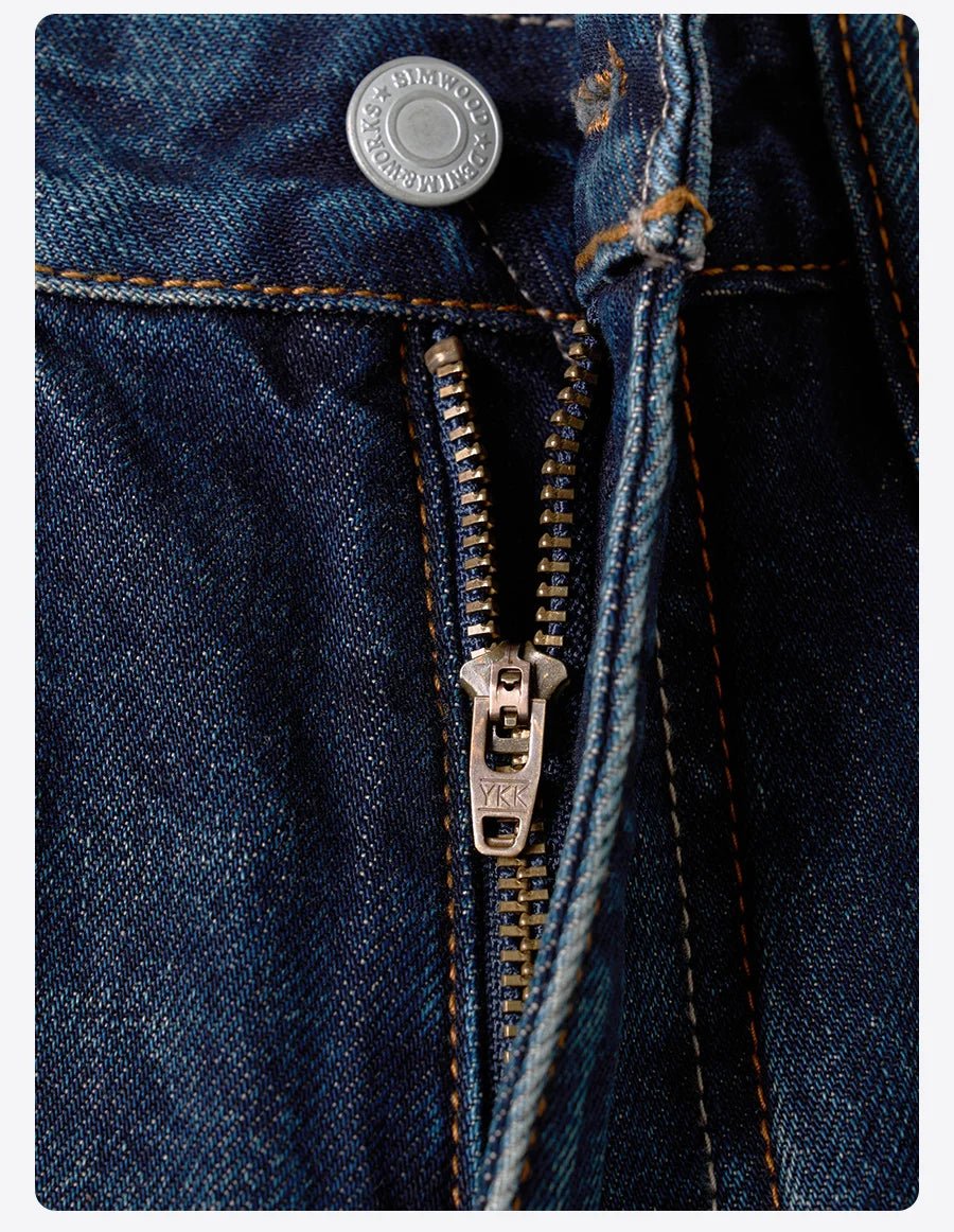 SIMWOOD 2025 Spring New loose Straight 13.5oz Fabric Washed Vintage Jeans Men Classical Plus Size Denim Trousers