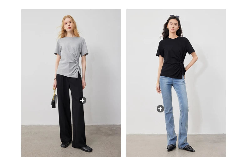 TOYOUTH Women Crop Tops 2024 Spring New Pleated Tie Irregular Solid Color Short Sleeve Women's Basic Tops