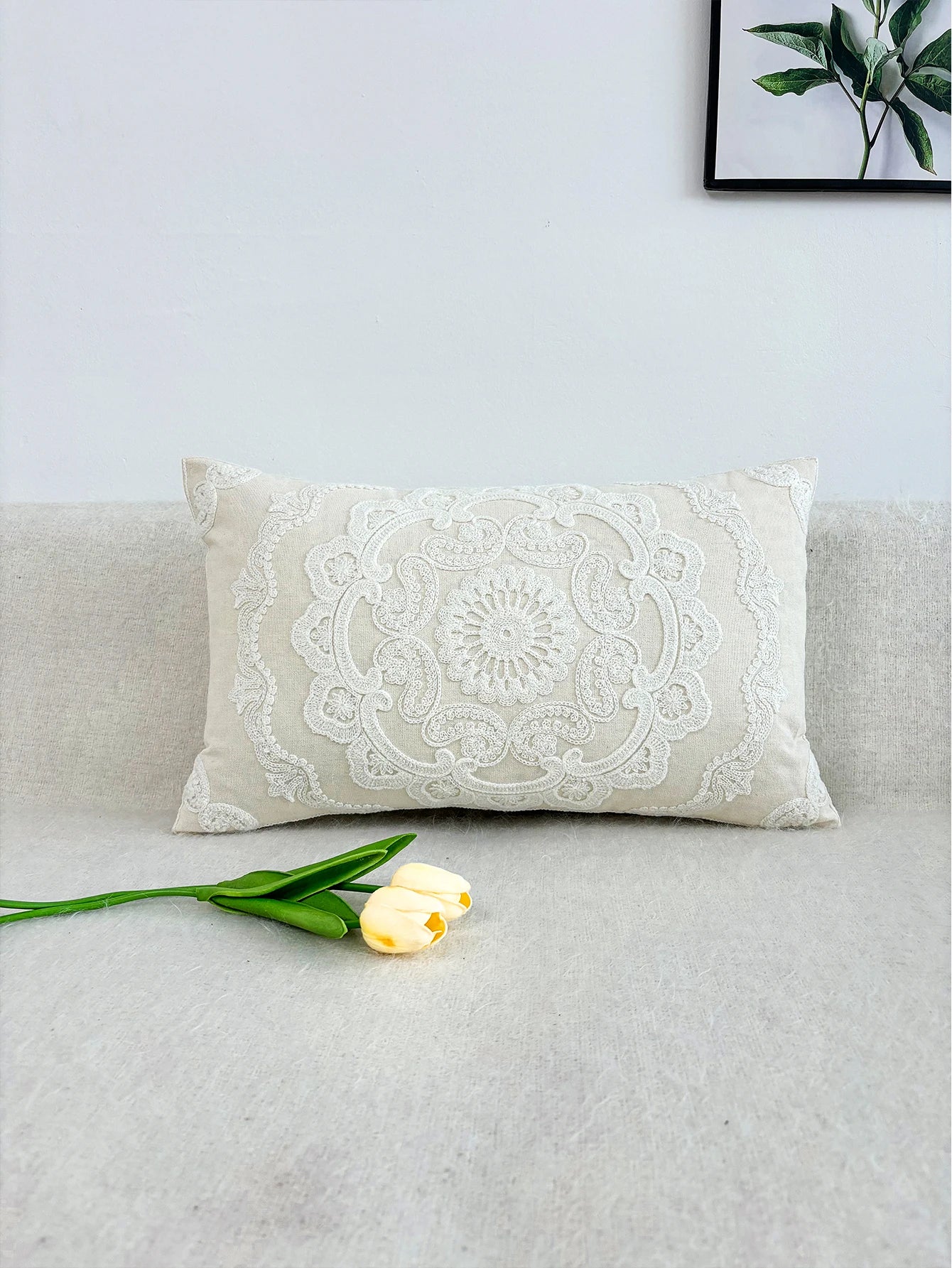 Hand-Embroidered Round Cushion Cover