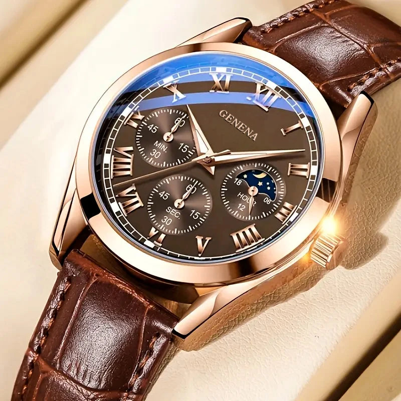 Roma Edge: Leather Band Business & Casual Quartz Watch