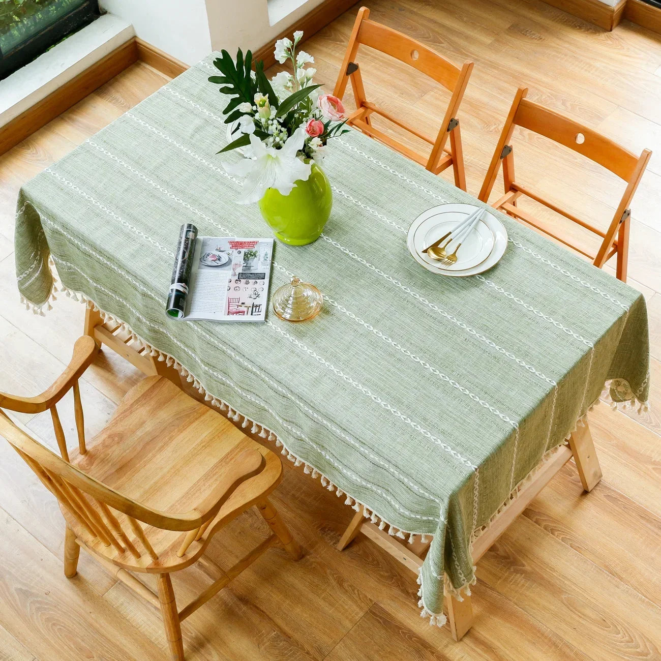 Lace Grain: Hollow Jacquard Linen Tablecloth