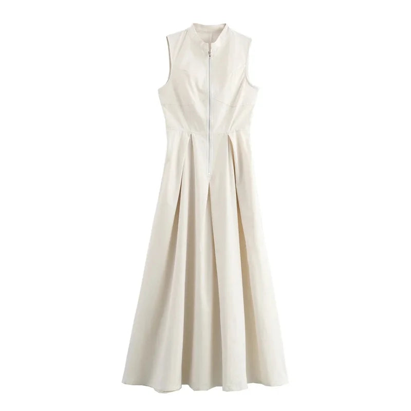 Women's Pleated Bodycon Midi Dress – Sleek Sleeveless Style for Summer Events