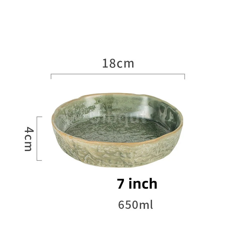 Green Ceramic Dinner Plate & Bowl