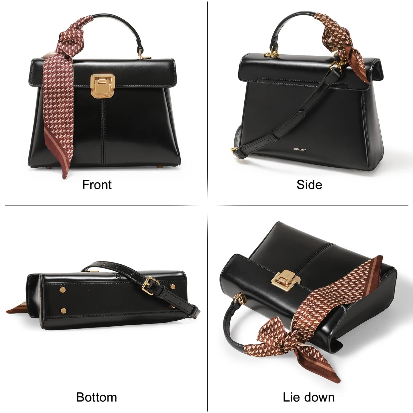 Velvet Frame: Luxury Genuine Leather Crossbody Bag with Scarf Accent