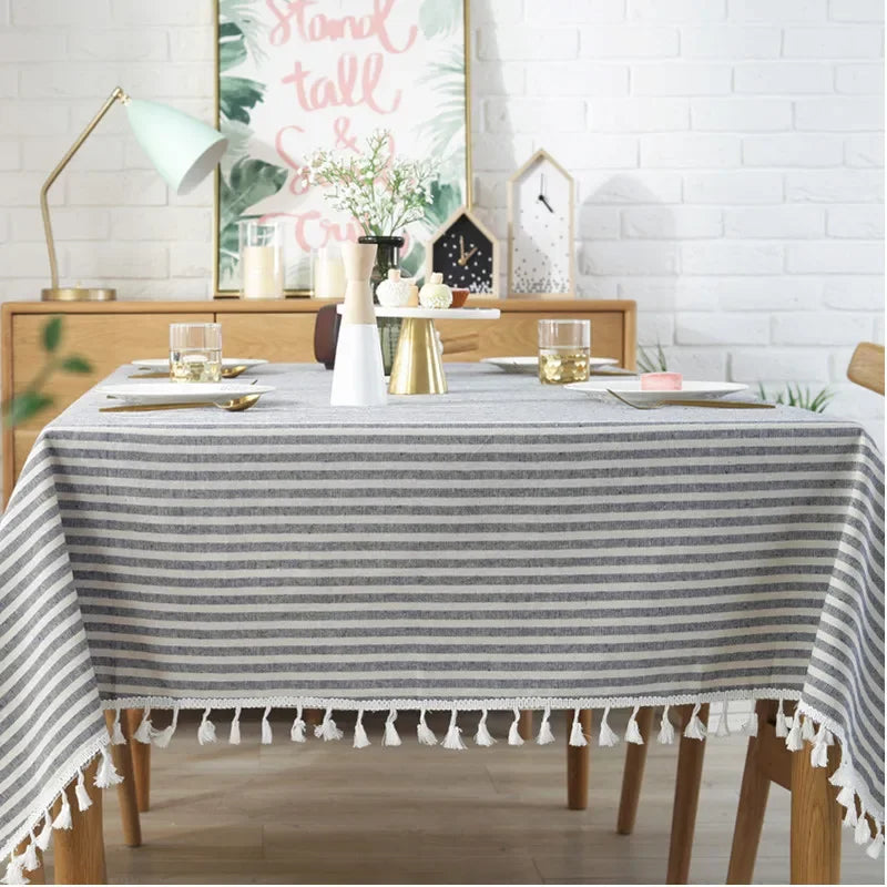 Elegant Cotton Linen Tablecloth with Tassels