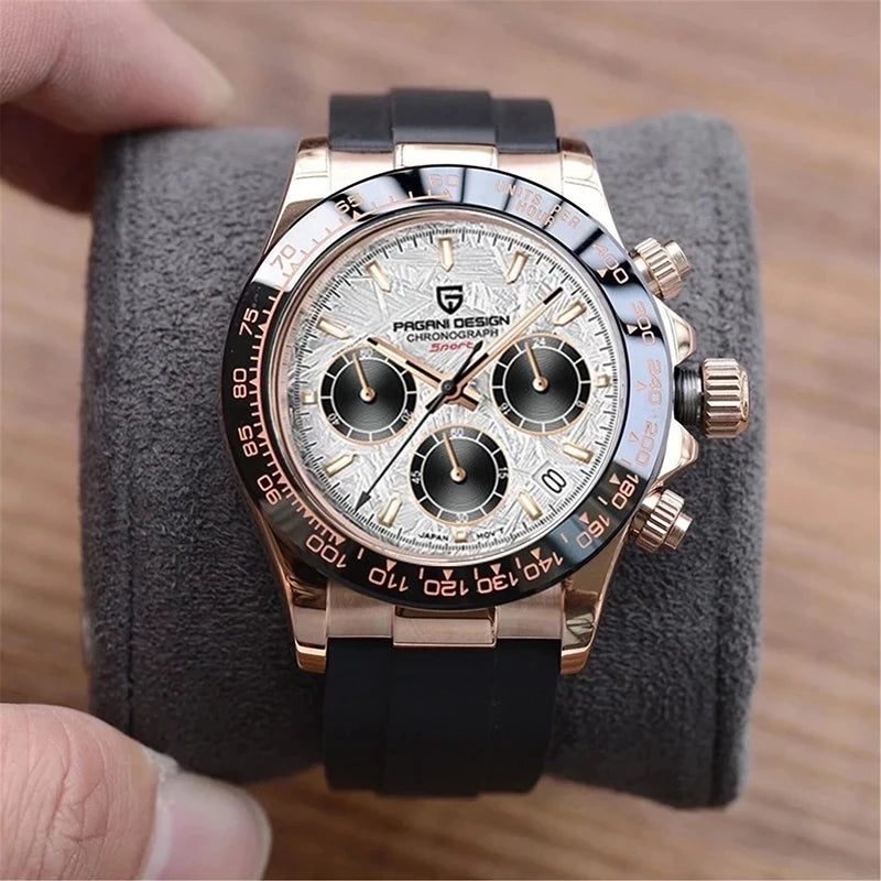 Sapphire Chrono: 40mm Stainless Steel Quartz Sports Watch
