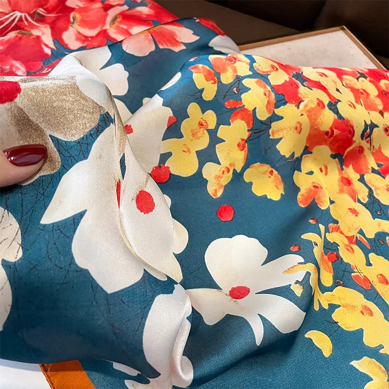 Silken Loop: Printed Satin Square Scarf for Women