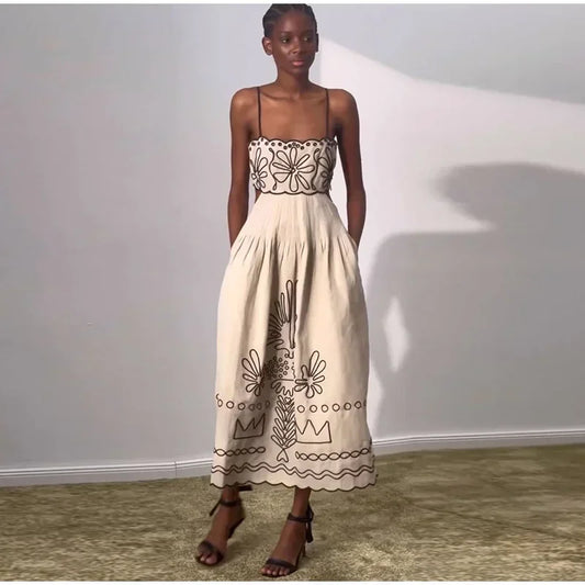 Soléa – Hollow-Out Printed Beach Dress for Women