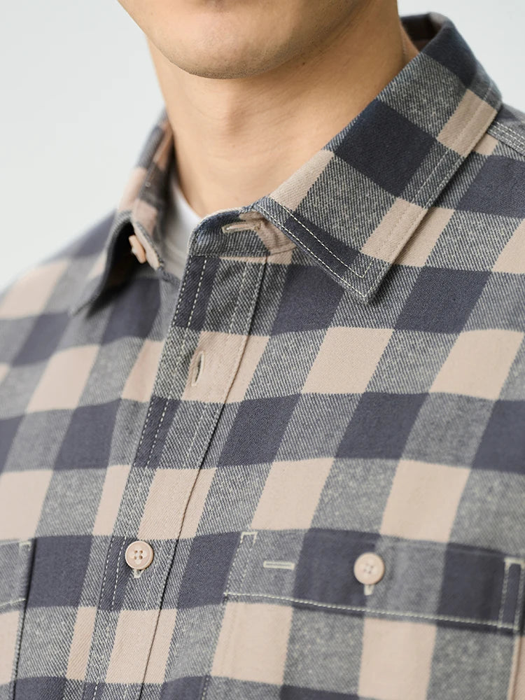 Men's Super Loose Plaid Shirt – 8oz Washed Fabric, Easy Vintage Style