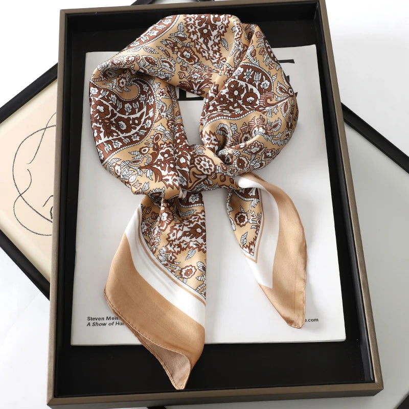 Silken Loop: Printed Satin Square Scarf for Women