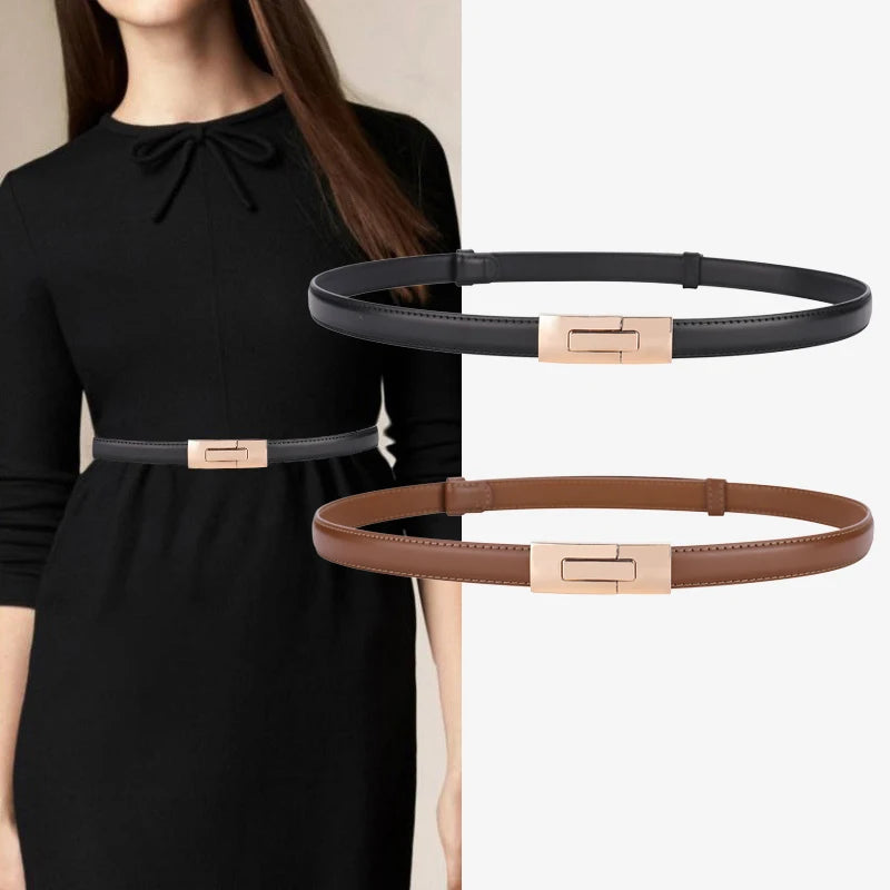 Sable Line: Cinturón fino de piel de vaca suave para mujer