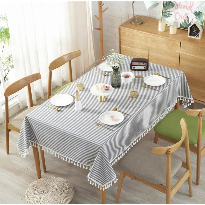 Elegant Cotton Linen Tablecloth with Tassels