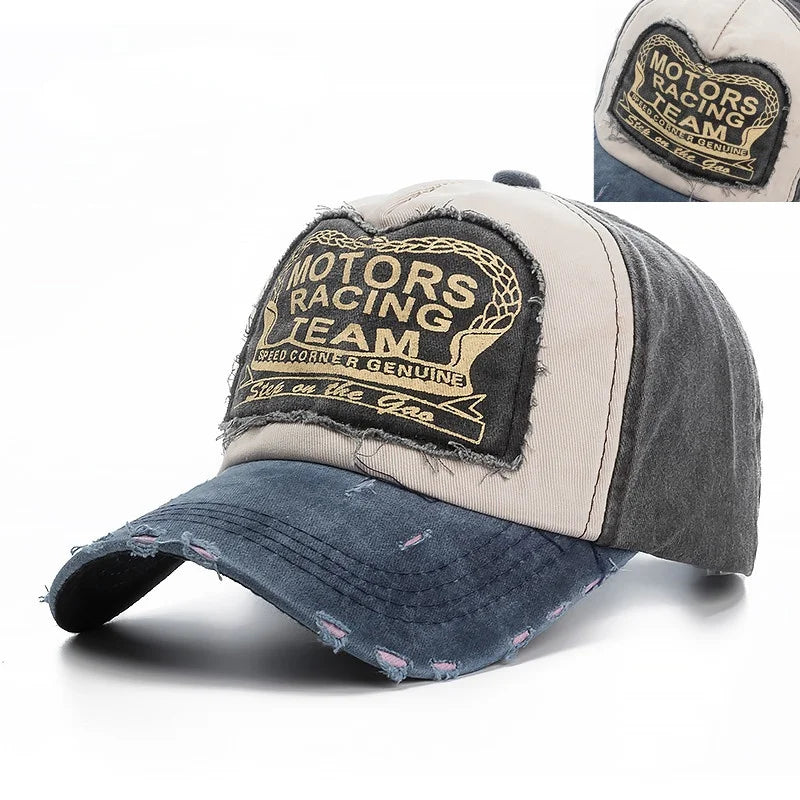 2025 High Quality Washed Cotton Damage Baseball Cap Motor Snapback Hat Hip Hop Dad Hats For Men Women Grinding Multicolor Bone
