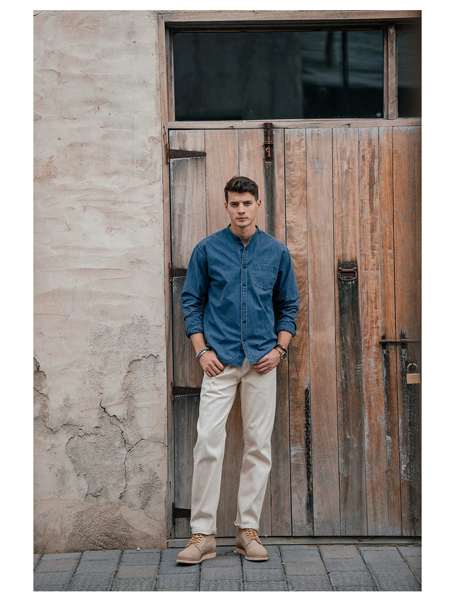 Men's Oversized Washed Indigo Cotton Shirt – Casual Cool With a Vintage Edge