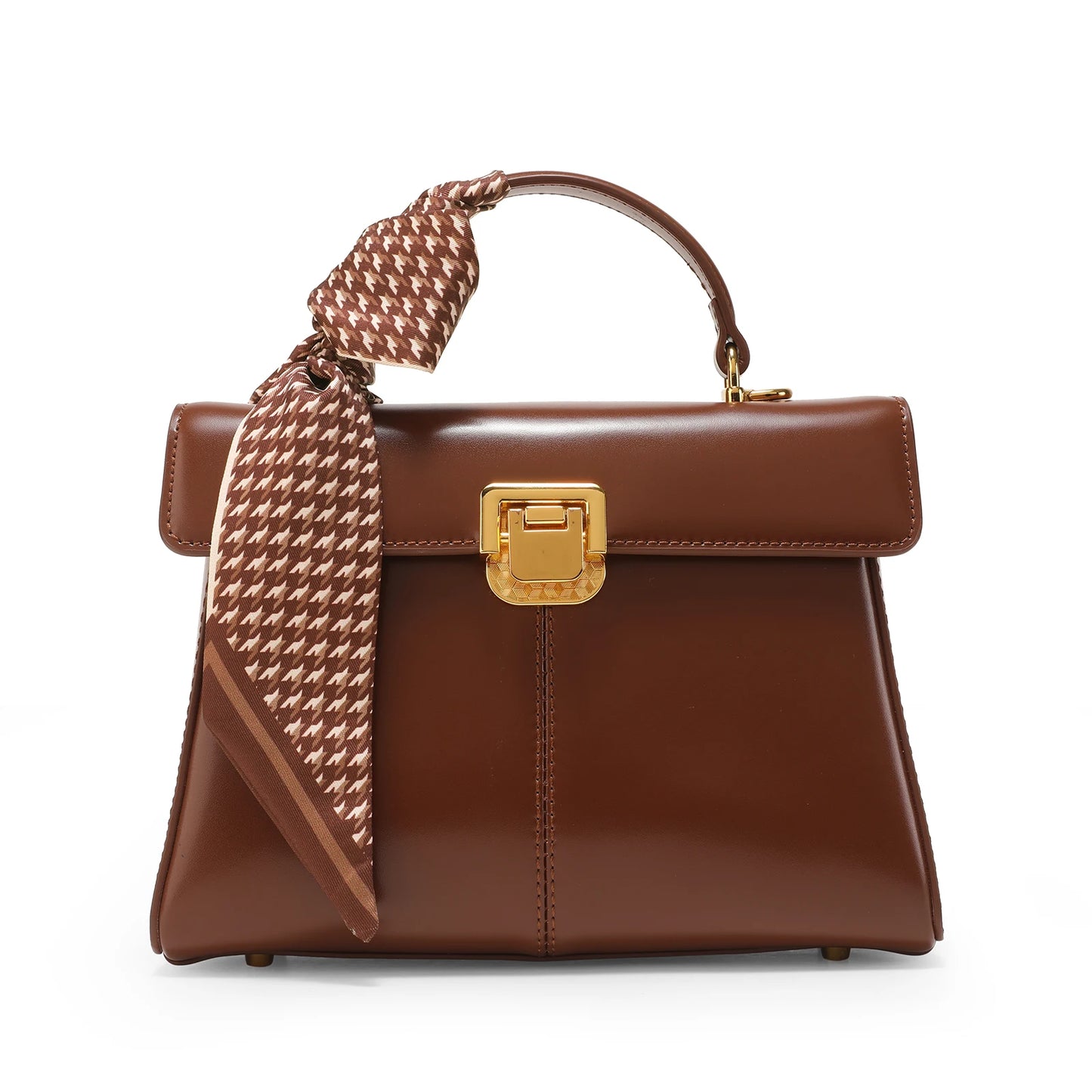 Velvet Frame: Luxury Genuine Leather Crossbody Bag with Scarf Accent