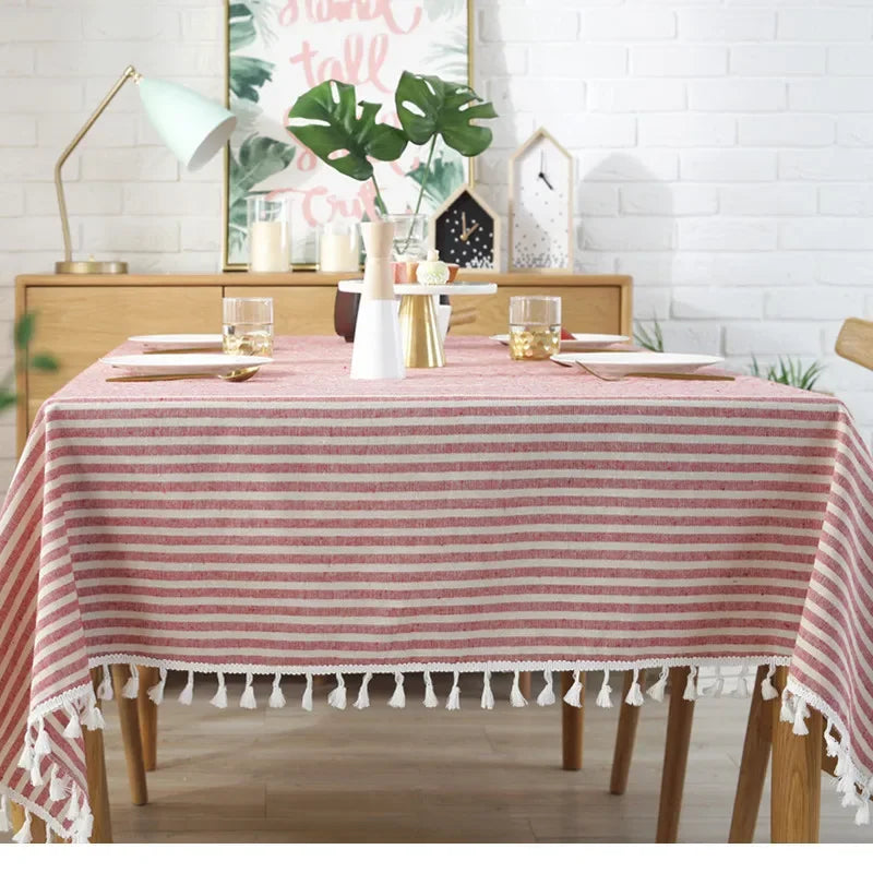 Elegant Cotton Linen Tablecloth with Tassels