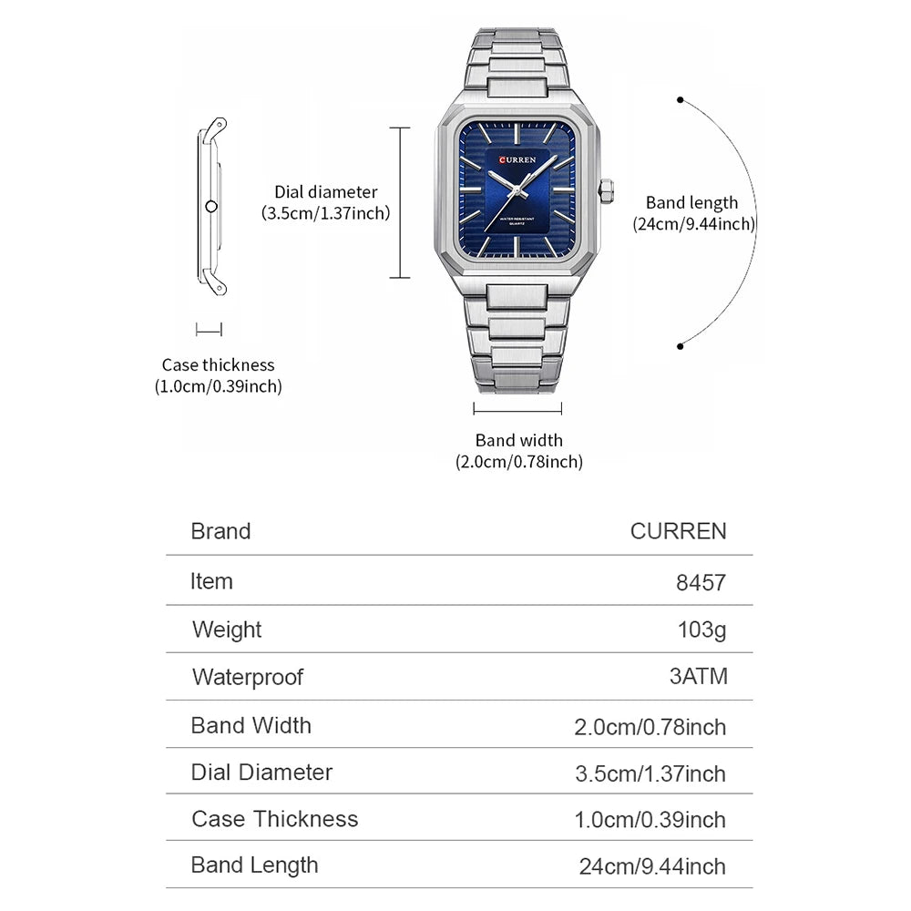 Edge Time: Rectangular Stainless Steel Business Watch for Men