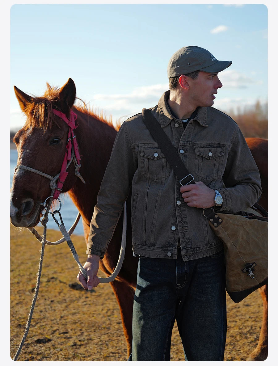 Men's Oversized Vintage Denim Jacket – 12.5oz Cotton for Cool-Season Style