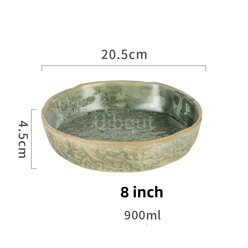 Green Ceramic Dinner Plate & Bowl