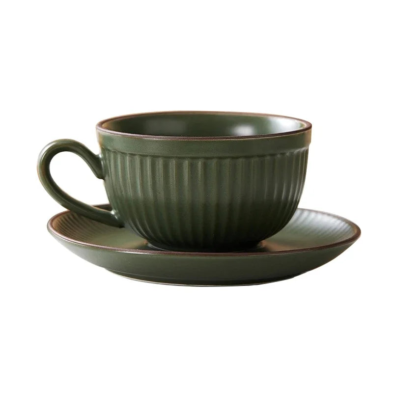 European Retro Ceramic Mug with Saucer
