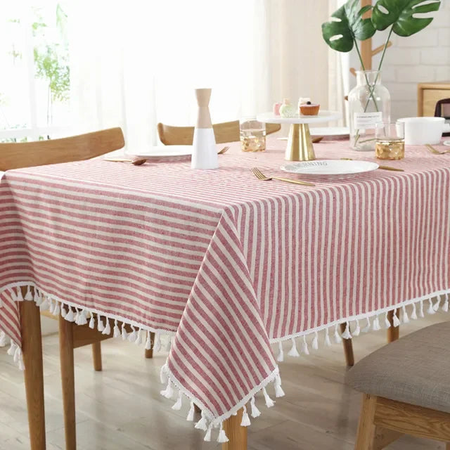 Elegant Cotton Linen Tablecloth with Tassels