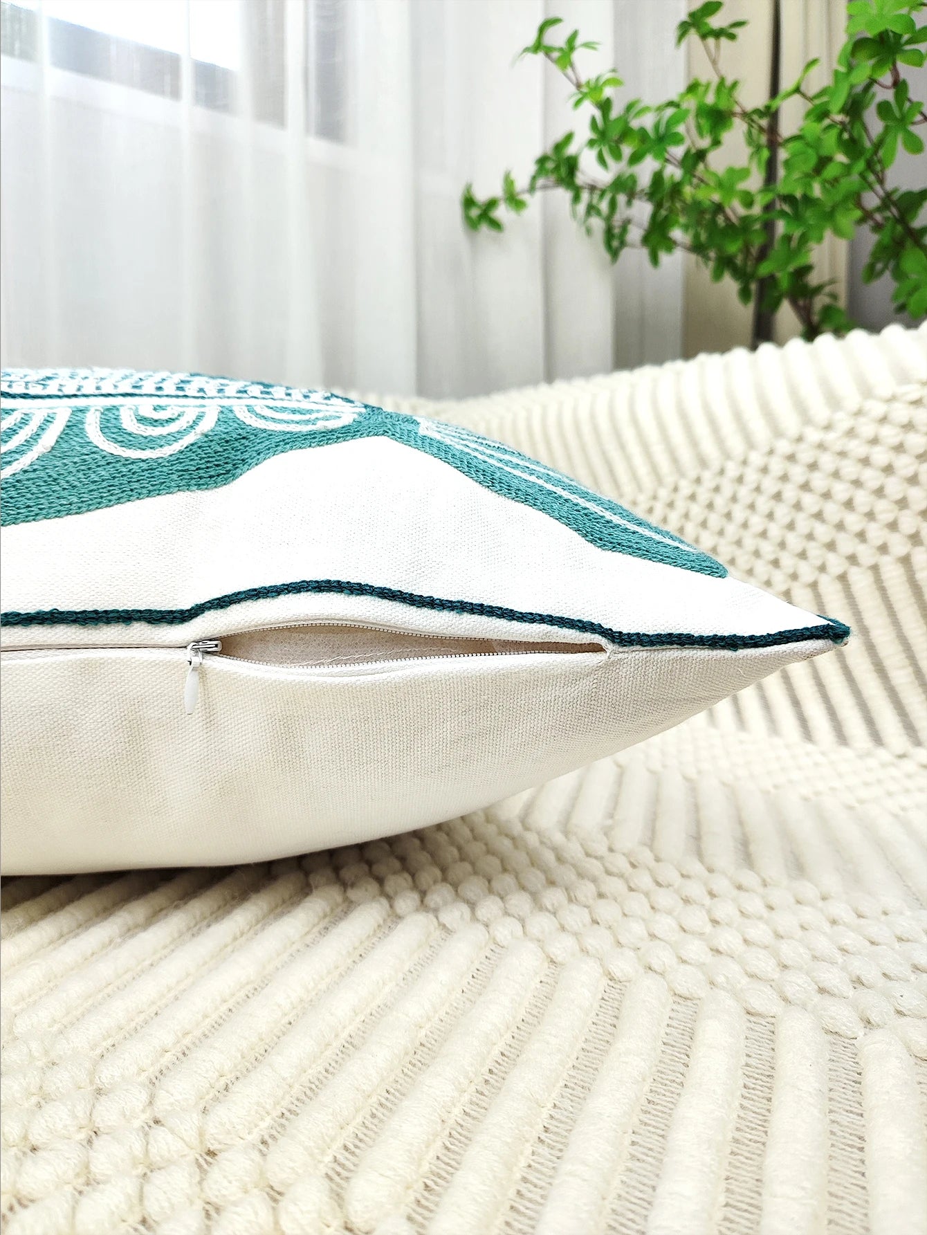 Ocean Thread: Blue Fish Embroidered Cushion Cover