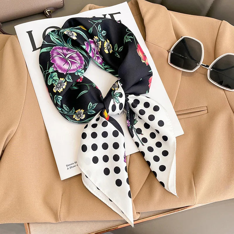 Silken Loop: Printed Satin Square Scarf for Women