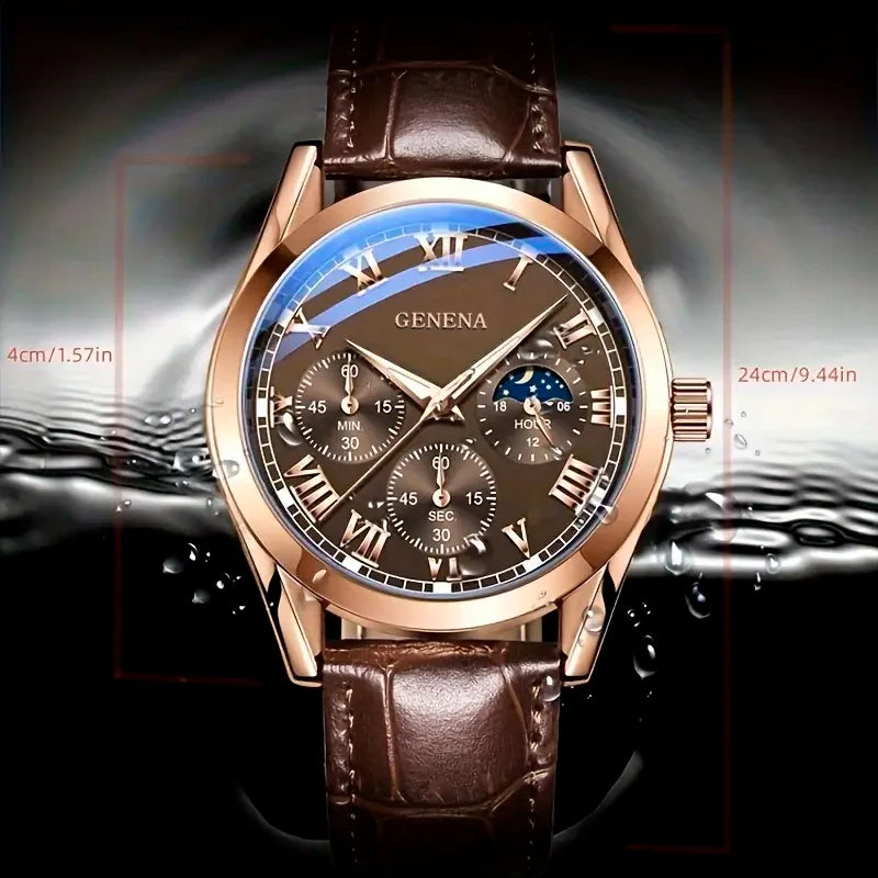 Roma Edge: Leather Band Business & Casual Quartz Watch