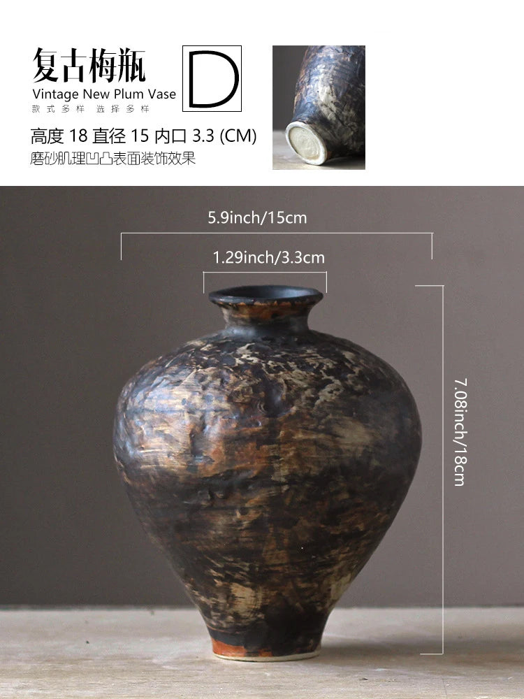 Jarrón de cerámica rugosa retro con diseño floral estilo wabi-sabi de Jingdezhen, con flores japonesas decorativas, adornos B&B, macetas